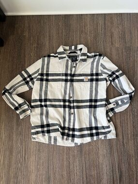 Carhartt Women’s White & Black Plaid Button-Up Shirt Flannel